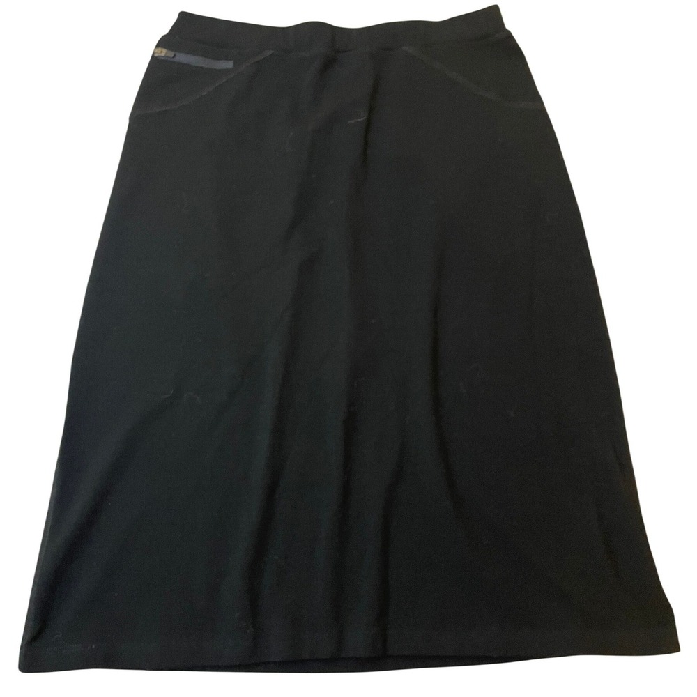 IBEX Black Merino Wool Lycra Blend A Line Midi Skirt Women's Size S Zip Pocket